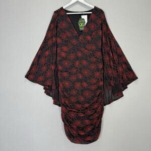 Weasel Wear Mothman Caped Wiggle Dress Womens XL Black Spiderweb Cape Vampire